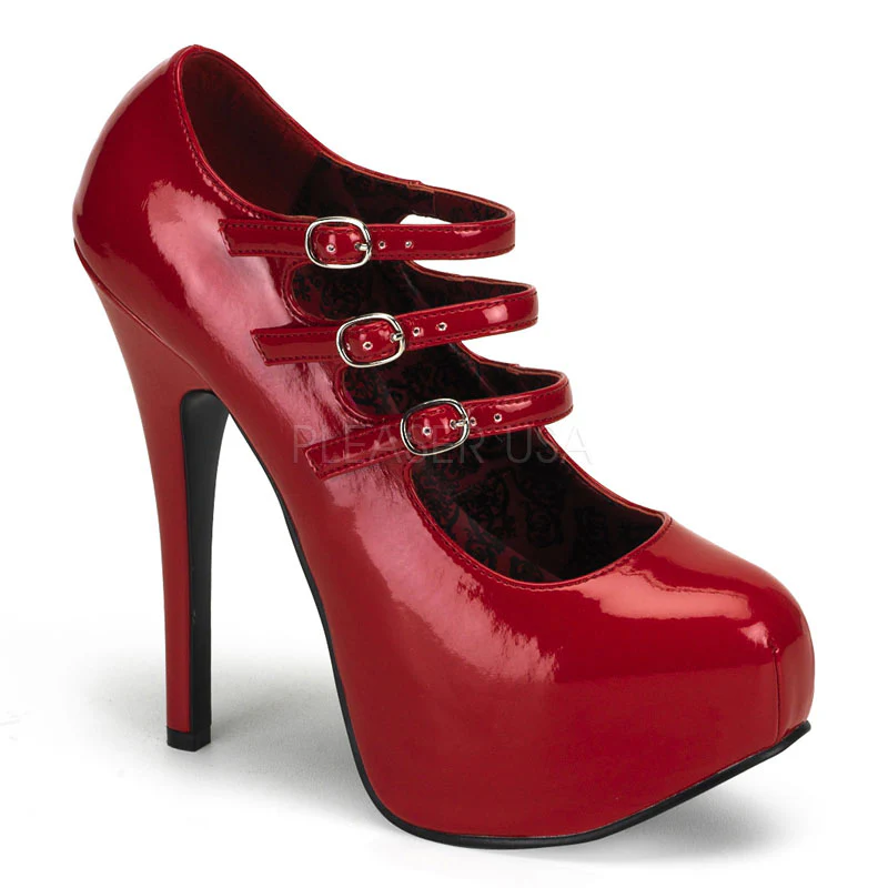 **5 3/4 Heel 3 Buckle Strapped Concealed Platform TEE05/RED TEEZE05