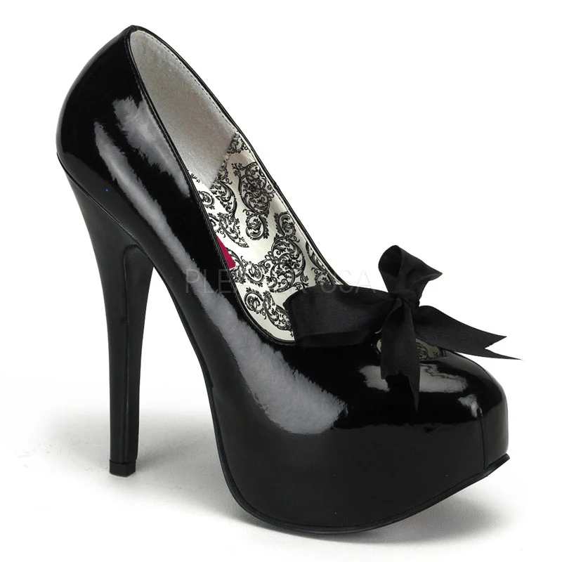 **5 3/4 Heel Concealed Platform Pump W/Ribbon Bow TEE12/BLK TEEZE12