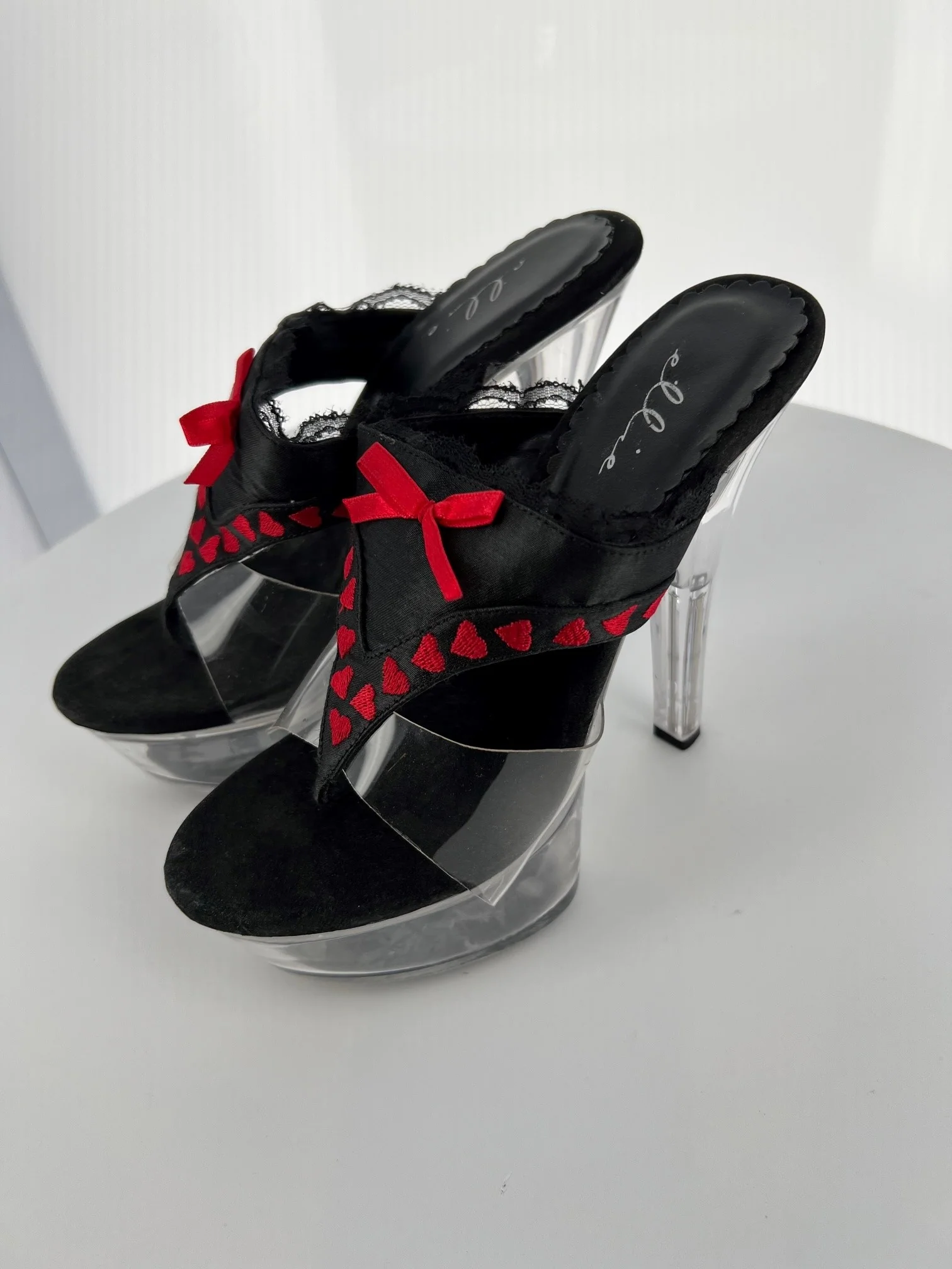 601-THONG Ellie Black Pu High Heel Alternative Footwear Discontinued Sale Stock