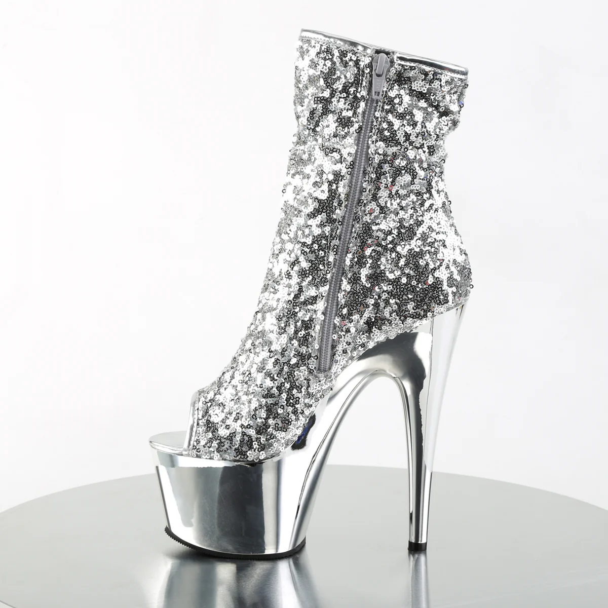Silver Sequins 7 Inch Pole Dance Ankle Boots - Pleaser ADORE-1008SQ - Image 3