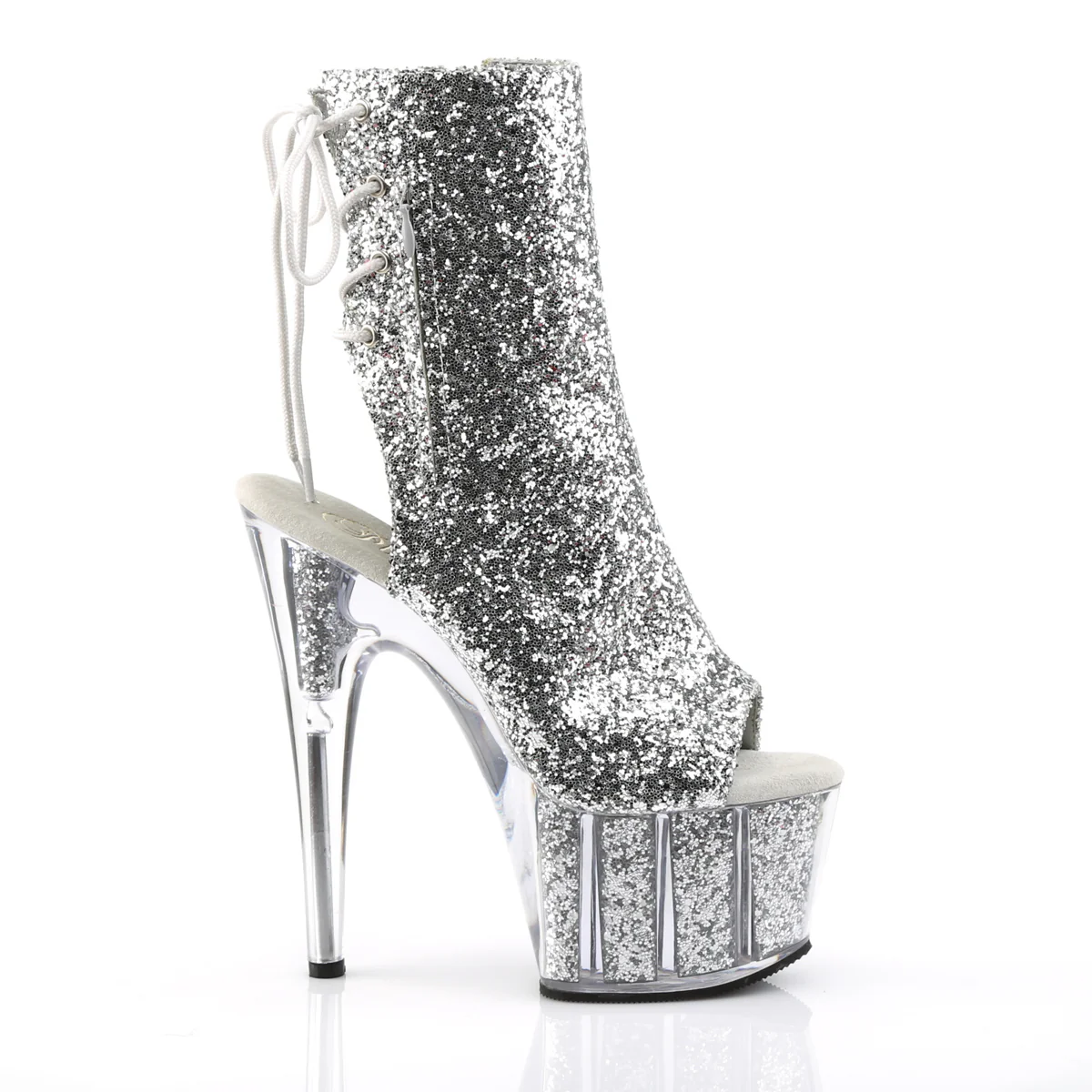 Silver Glitter 7 Inch Pole Dance Ankle Boots - Pleaser ADORE-1018G - Image 5