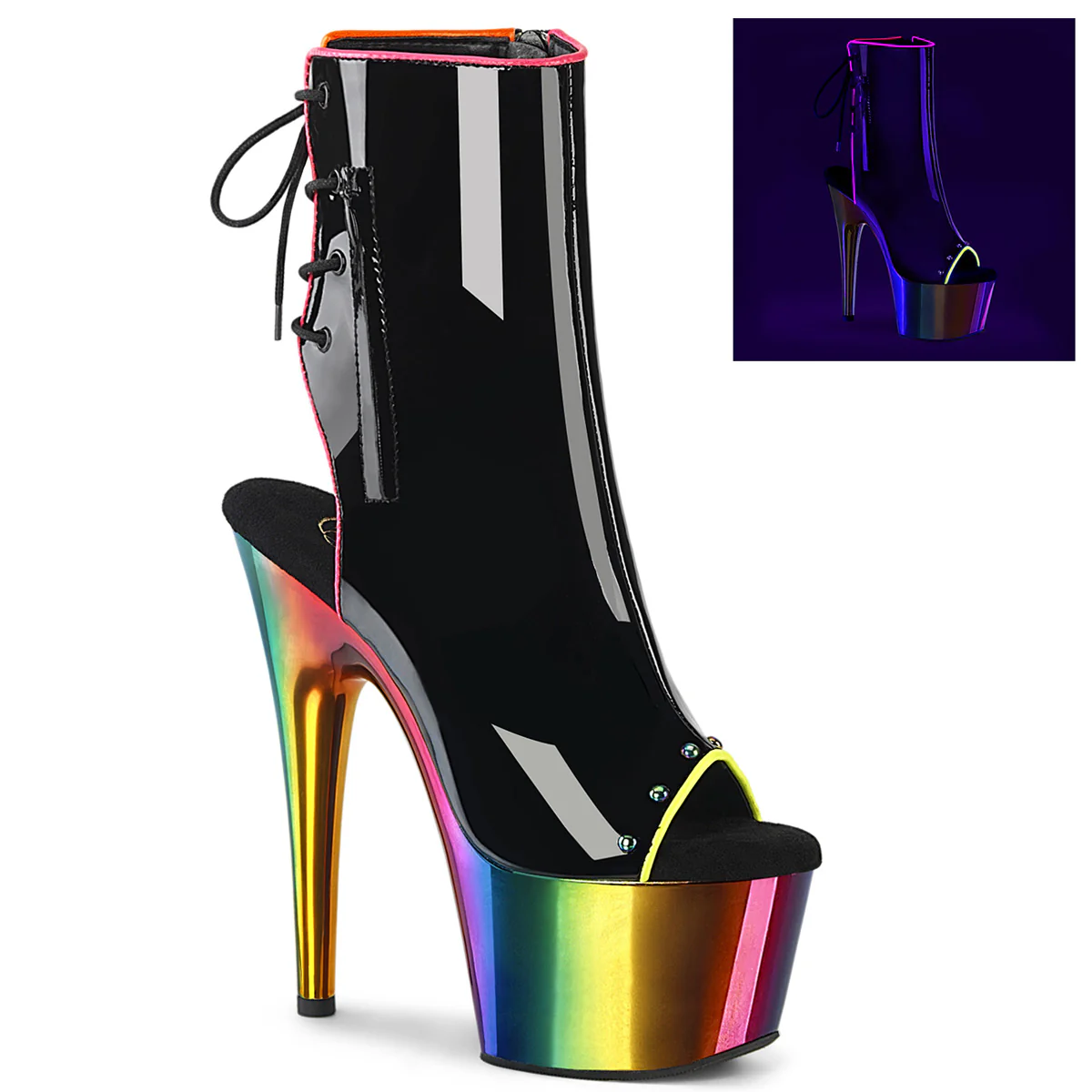 Black Rainbow 7 Inch Exotic Pole Ankle Boots - Pleaser ADORE-1018RC-02