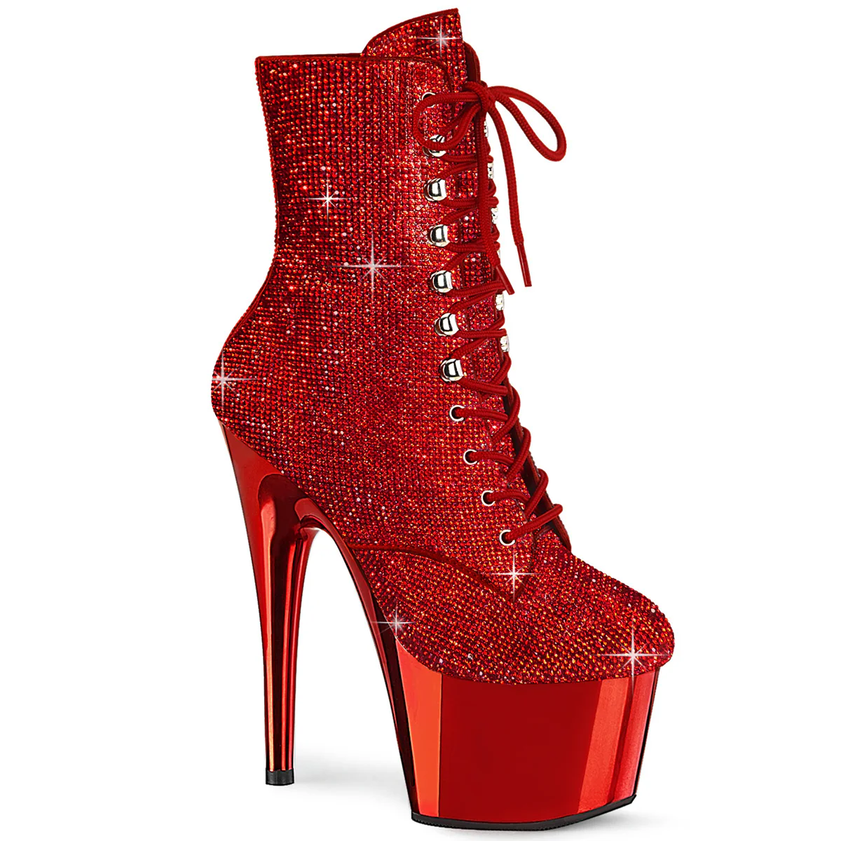 Red 7 Inch Exotic Dancing Ankle Boots - Pleaser ADORE-1020CHRS