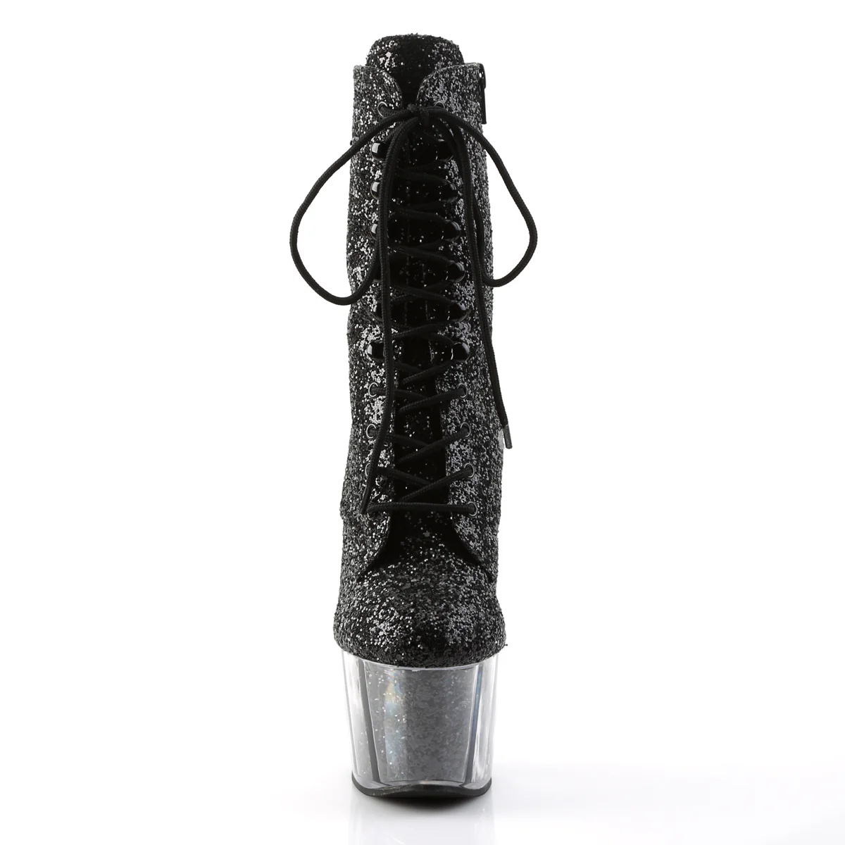 Black Glitter 7 Inch Fetish Platform Ankle Boots -  Pleaser ADORE-1020G - Image 2