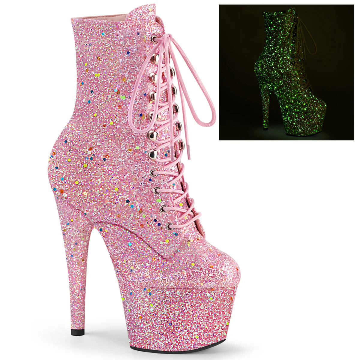 Pink 7 Inch Erotic Platform Ankle Boots - Pleaser ADORE-1020GDLG