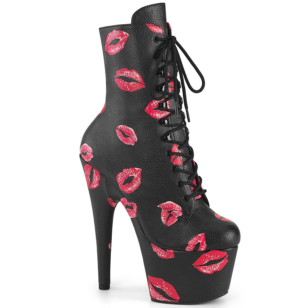 Black 7 Inch Exotic Dancer Ankle Boots - Pleaser ADORE-1020KISSES