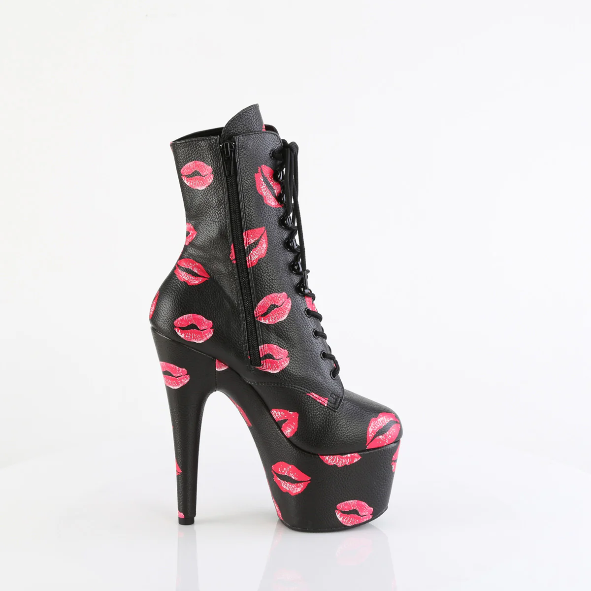 Black 7 Inch Exotic Dancer Ankle Boots - Pleaser ADORE-1020KISSES - Image 5