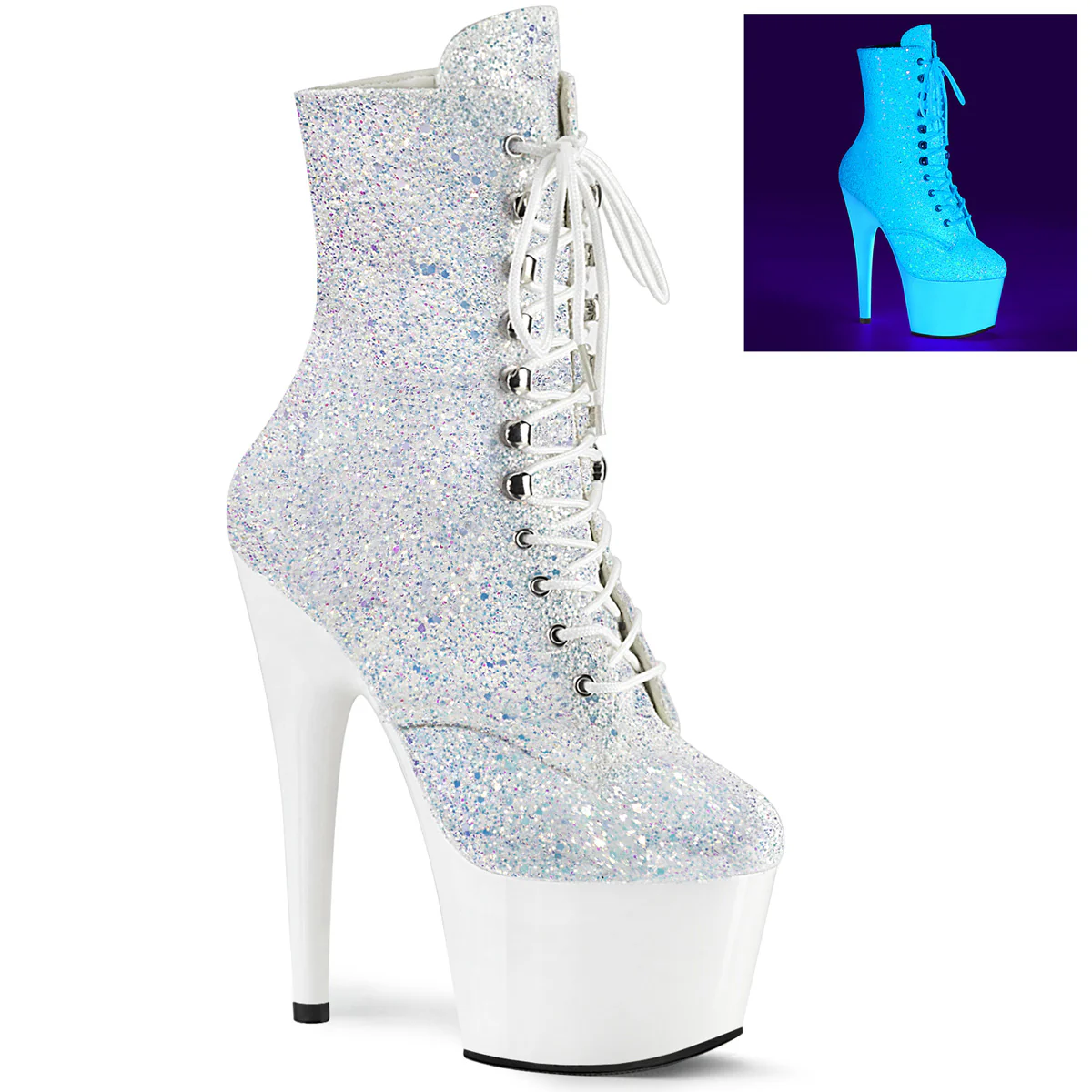 Neon White 7 Inch Pole Dance Ankle Boots - Pleaser ADORE-1020LG