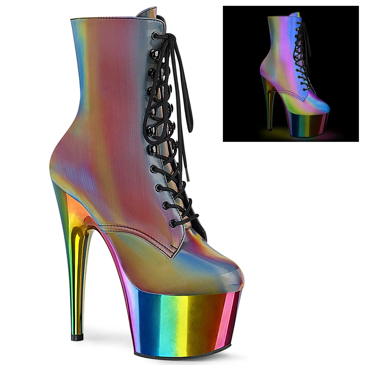 Rainbow 7 Inch Pole Dance Ankle Boots - Pleaser ADORE-1020RC-REFL