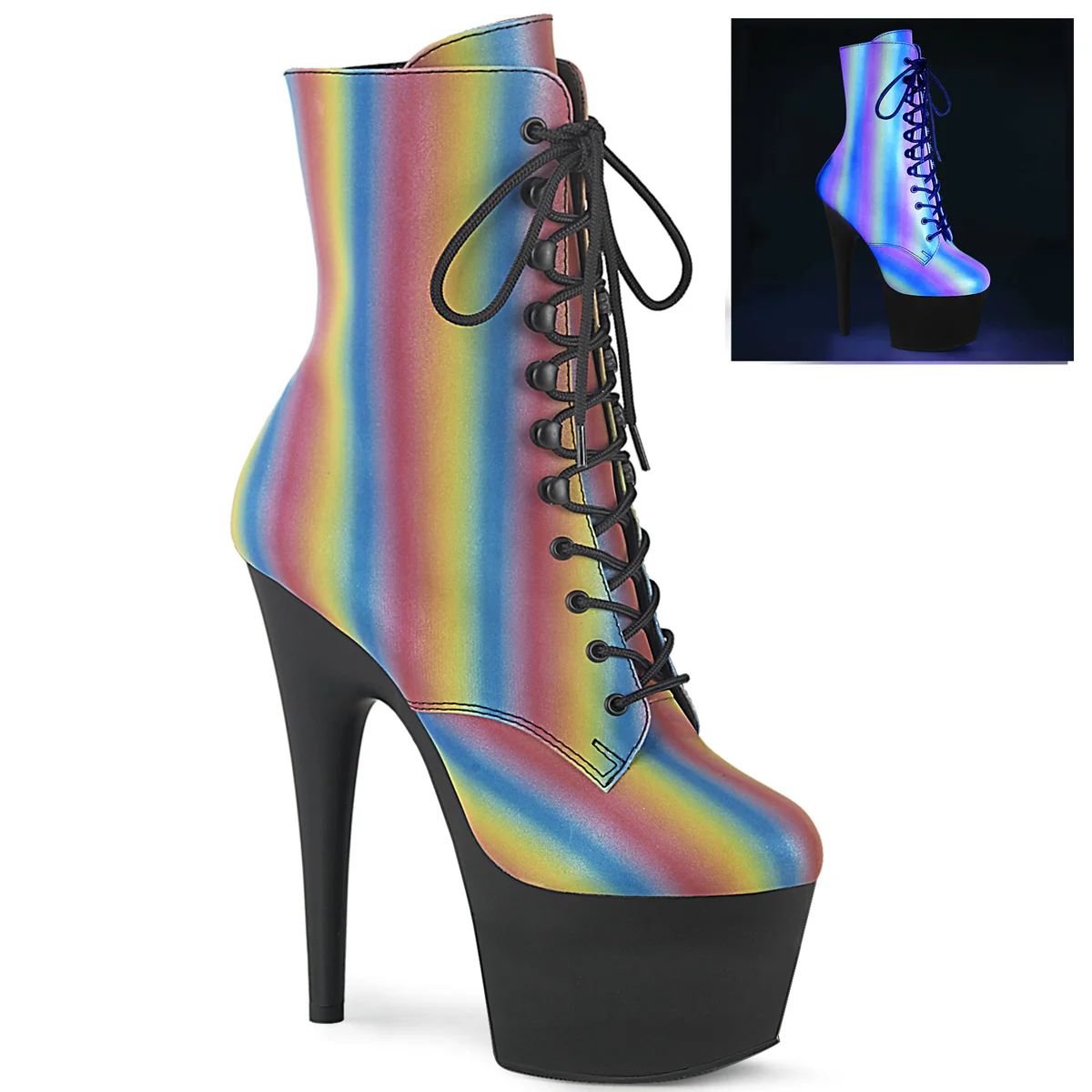 Rainbow 7 Inch Exotic Dancing Ankle Boots - Pleaser ADORE-1020REFL-02