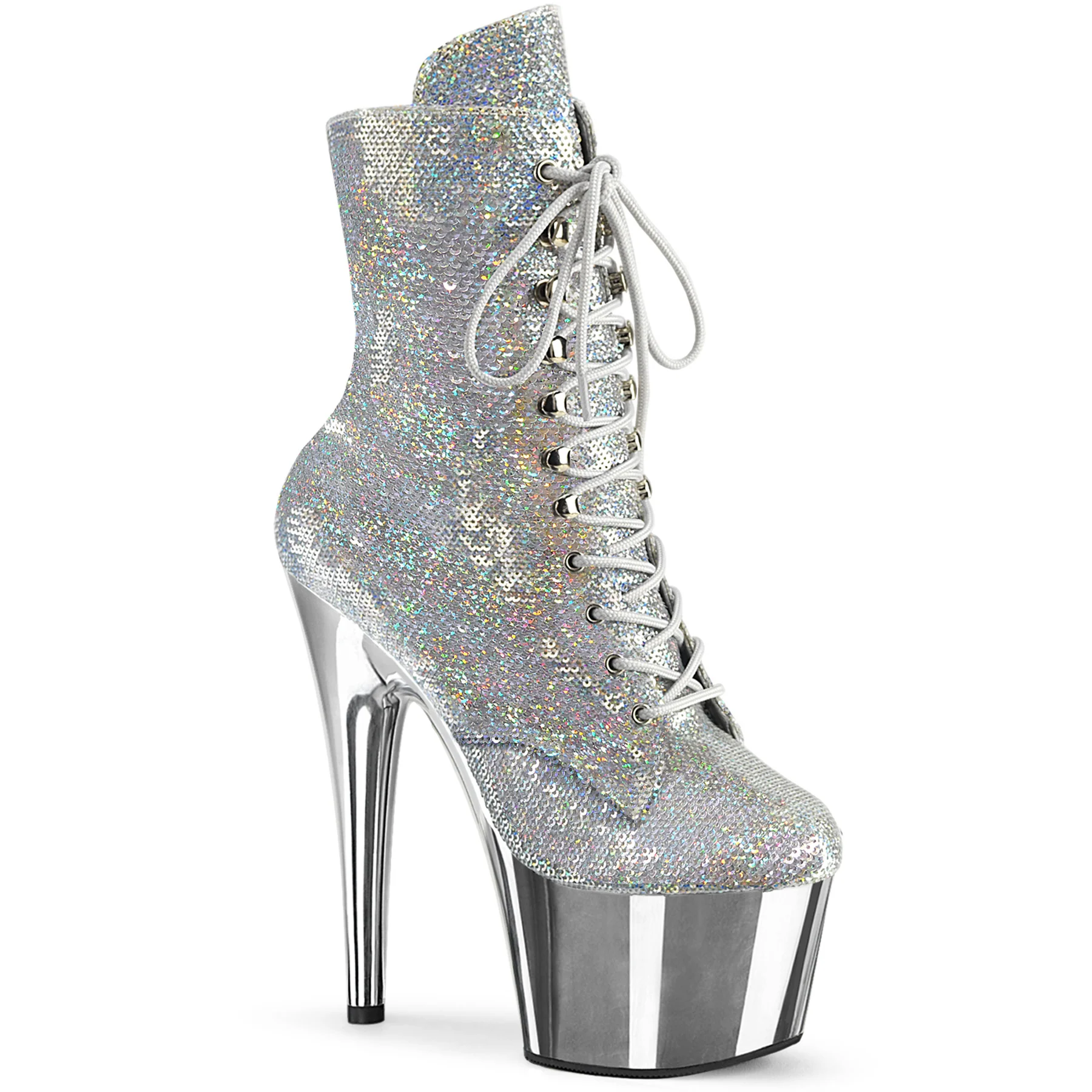 Silver Holo 7 Inch Exotic Dancer Ankle Boots -  Pleaser ADORE-1020SQ-02