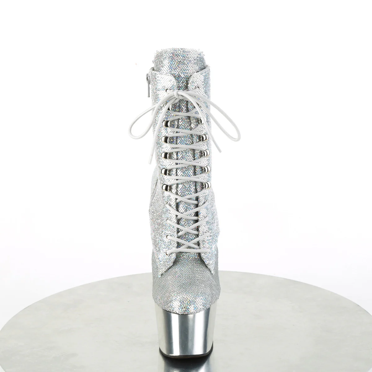Silver Holo 7 Inch Exotic Dancer Ankle Boots -  Pleaser ADORE-1020SQ-02 - Image 2