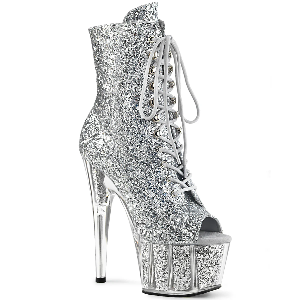 Silver Glitter 7 Inch Exotic Dancing Ankle Boots -  Pleaser ADORE-1021G
