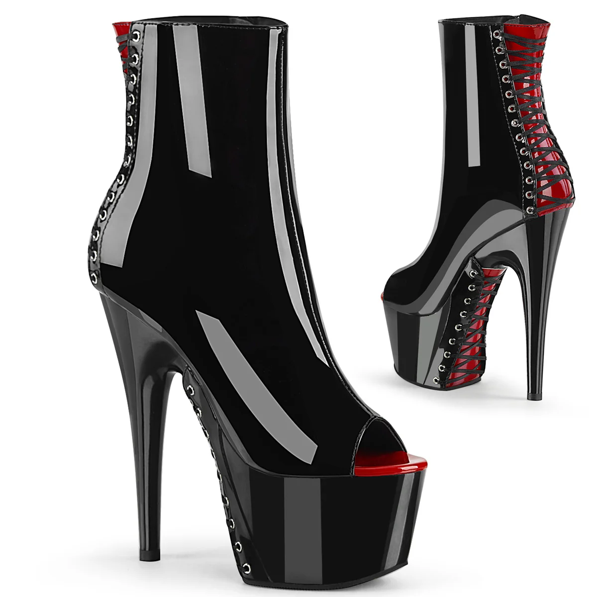 ADORE-1025 Pleaser 7" Heel Black and Red Pole Dancing Ankle Boots - Image 6