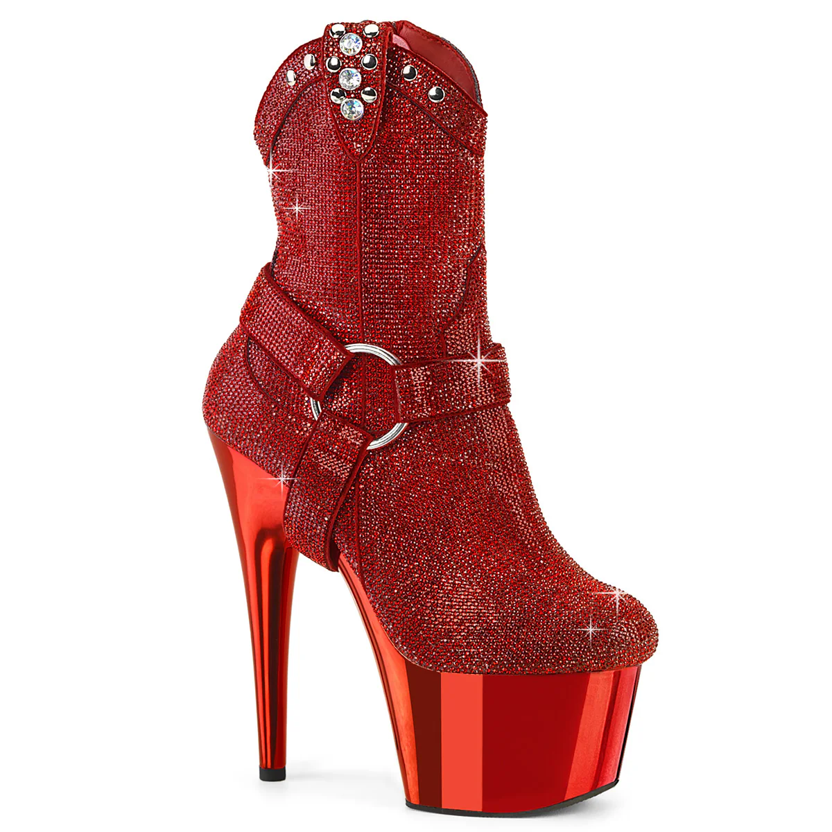 Red 7 Inch Pole Dance Ankle Boots - Pleaser ADORE-1029CHRS