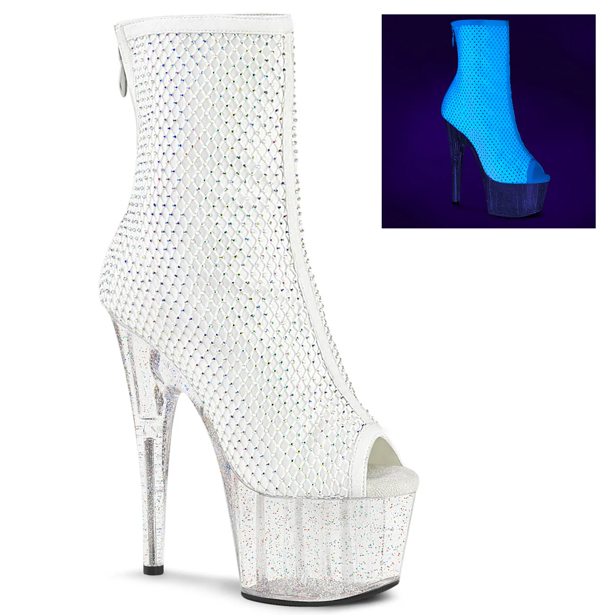White 7 Inch Fetish Platform Ankle Boots - Pleaser ADORE-1031GM - Image 6