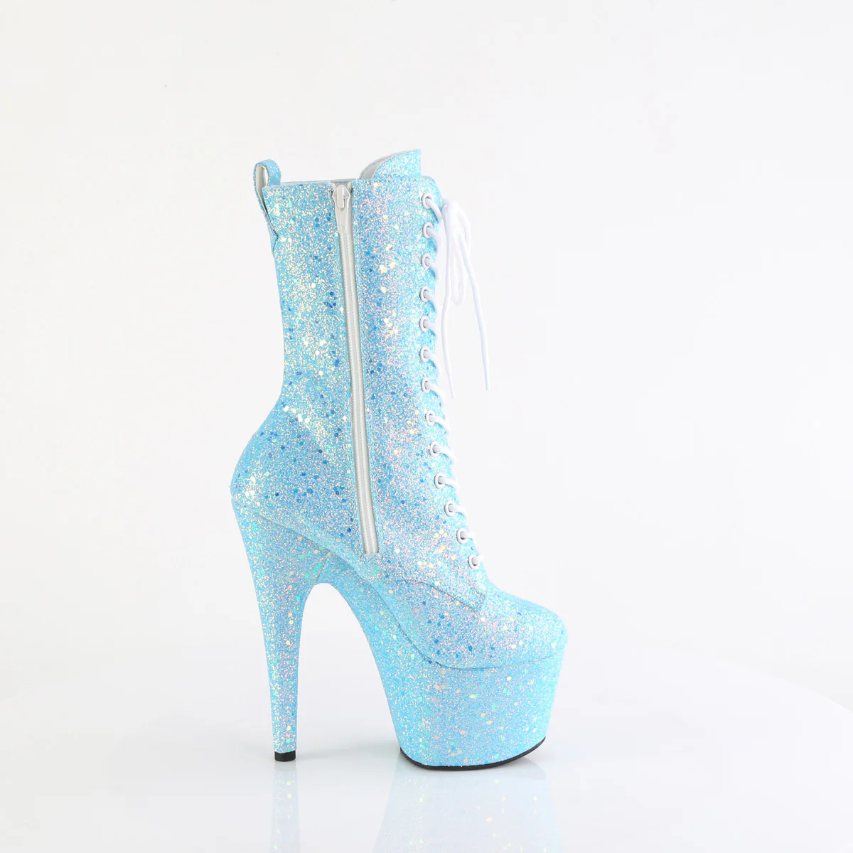 Baby Blue Iridescent Glitter 7 Inch Fetish Platform Ankle Boots - Pleaser ADORE-1040IG - Image 5