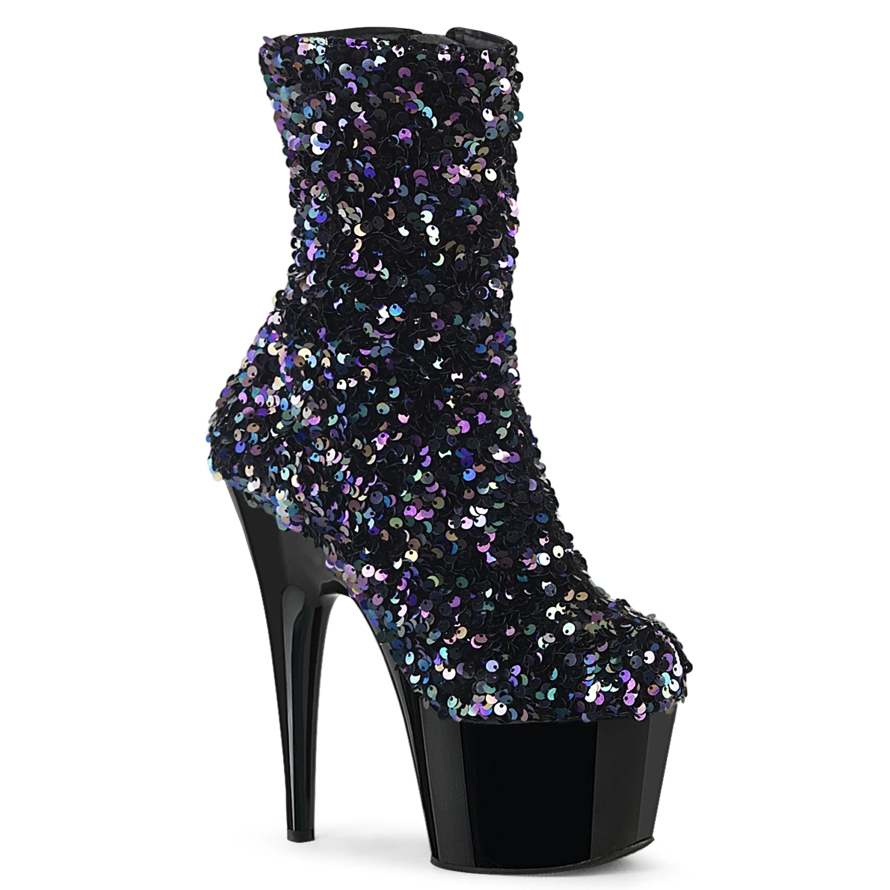 Black Sequin 7 Inch Exotic Platform Ankle Boots - Pleaser ADORE-1042SQ