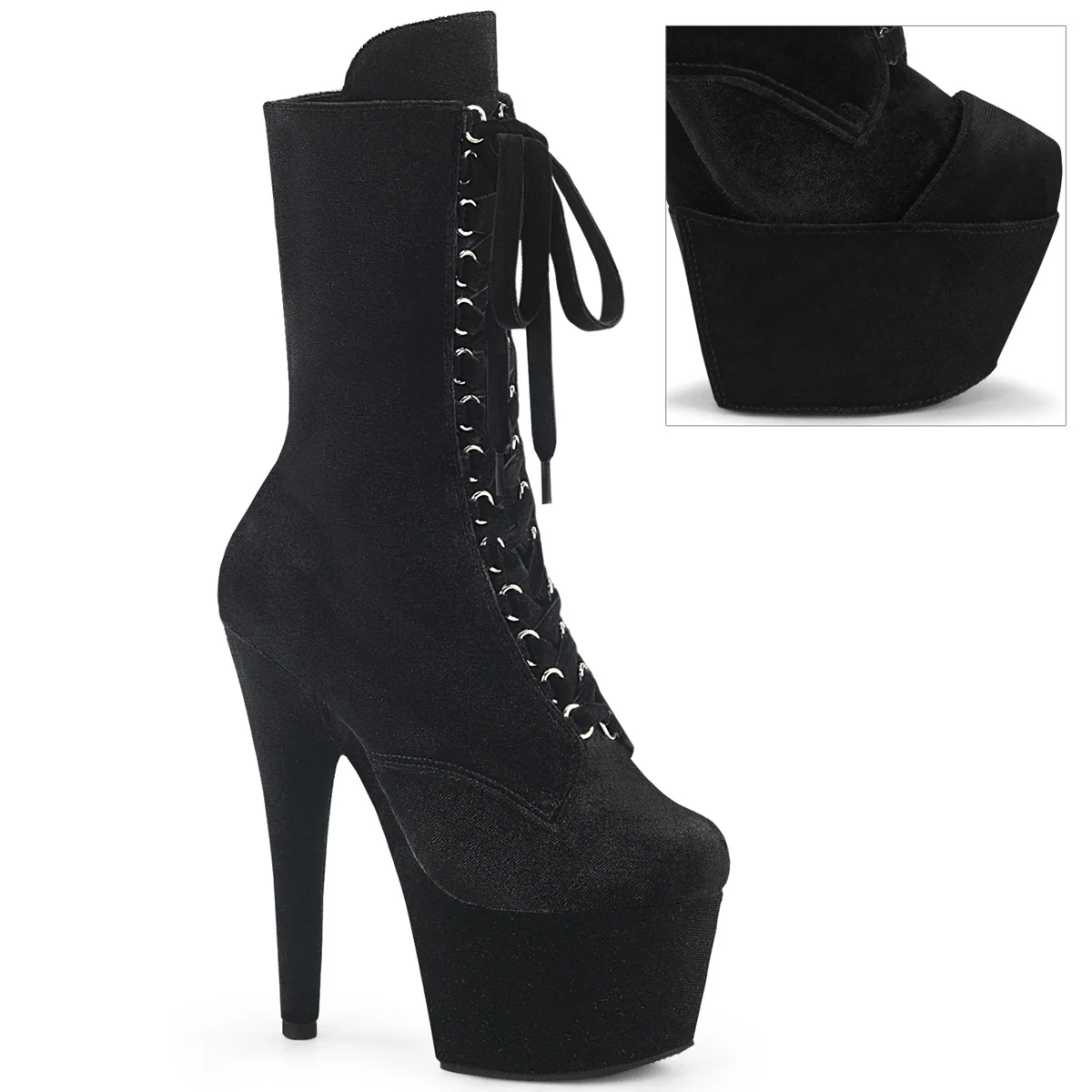 Black 7 Inch Fetish Platform Ankle Boots - Pleaser ADORE-1045VEL