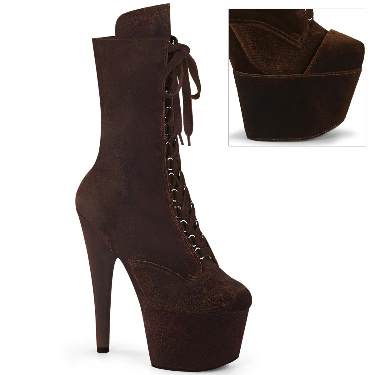Brown 7 Inch Platform Kinky Ankle Boots - Pleaser ADORE-1045VEL