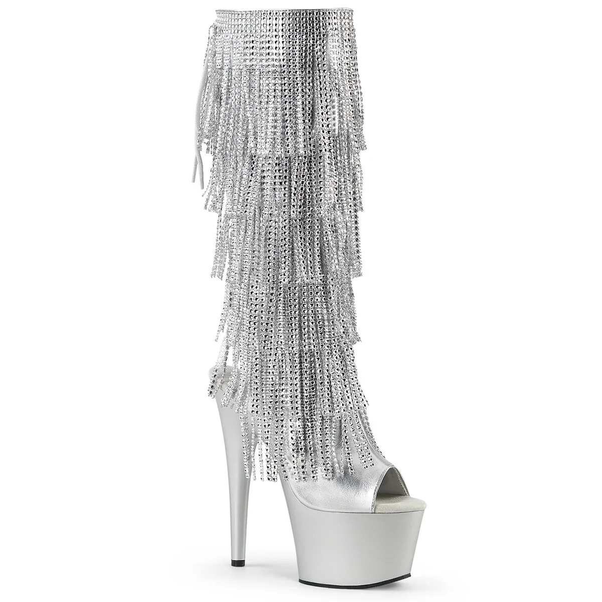 Silver 7 Inch Pole Dancer Knee High Boots - Pleaser ADORE-2024RSF