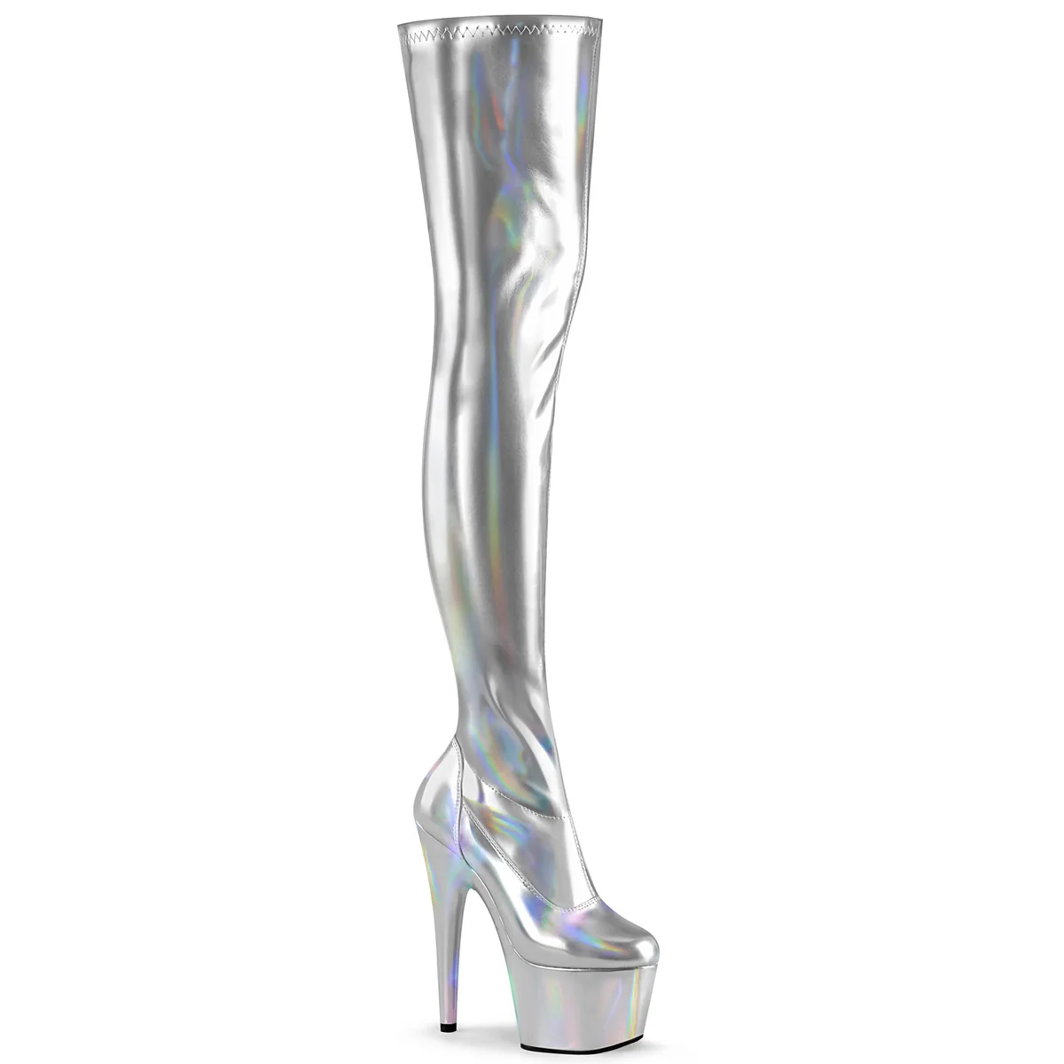 Silver 7 Inch Pole Dance Thigh Boots - Pleaser ADORE-3000HWR