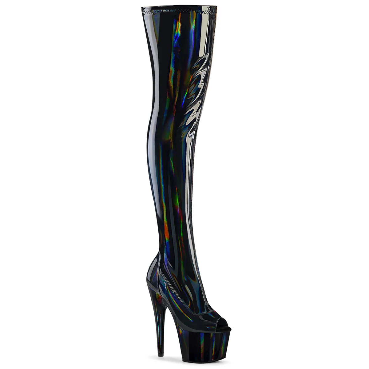 Black Holo 7 Inch Platform Sexy Thigh Boots - Pleaser ADORE-3011HWR