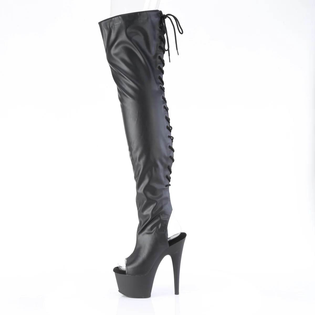 Black Faux Leather 7 Inch Fetish Glamour Thigh Boots -  Pleaser ADORE-3017 - Image 3