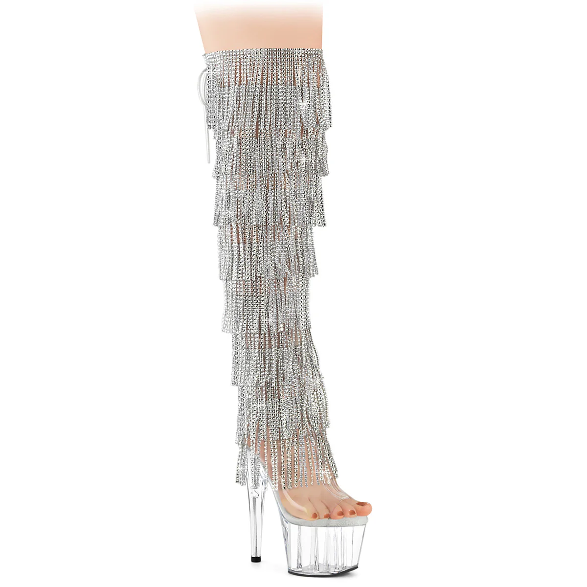Clear 7 Inch Sexy Platform Thigh Boots - Pleaser ADORE-3019C-RSF