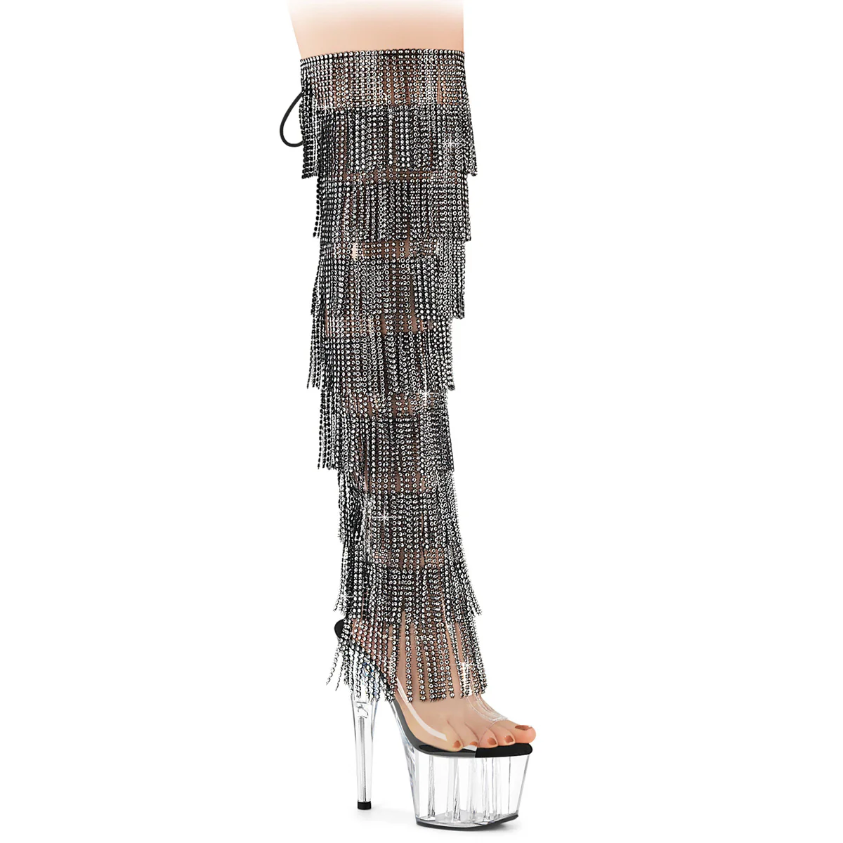 Clear 7 Inch Erotic Dancer Thigh Boots - Pleaser ADORE-3019C-RSF