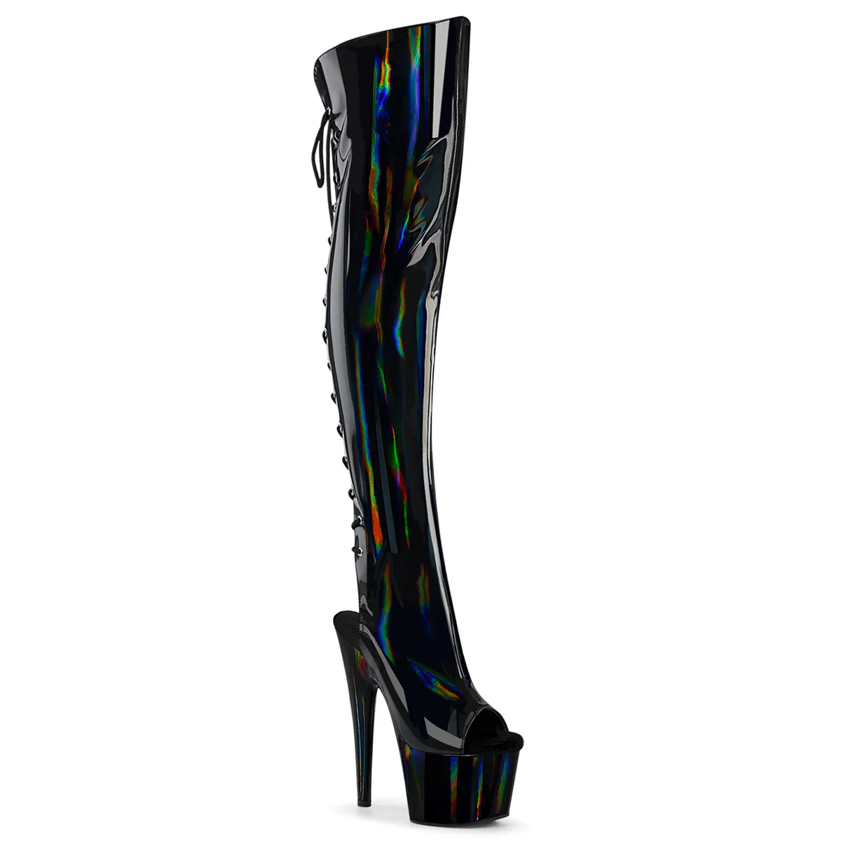 Black Holo 7 Inch Pole Dance Thigh Boots - Pleaser ADORE-3019HWR