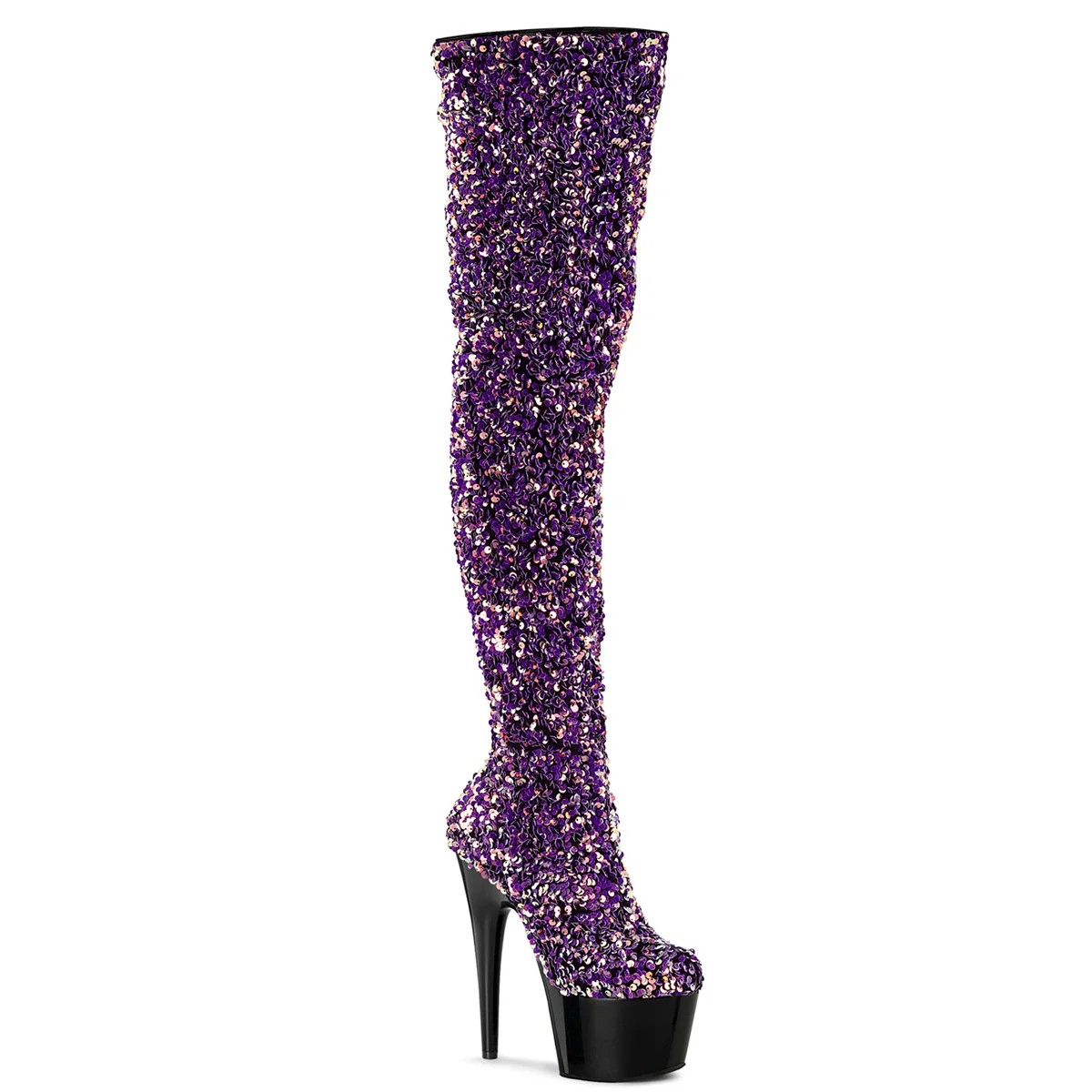 Purple Sequins 7 Inch Sexy Platform Thigh Boots - Pleaser ADORE-3020 - Image 2