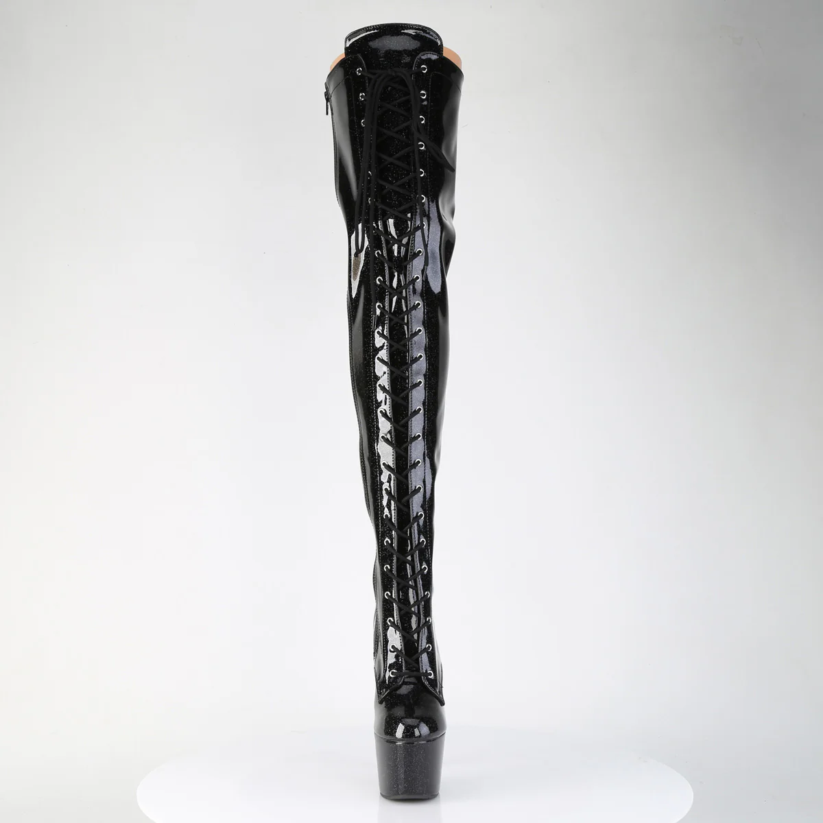 Black Glitter 7 Inch Sexy Platform Thigh Boots - Pleaser ADORE-3020GP - Image 2