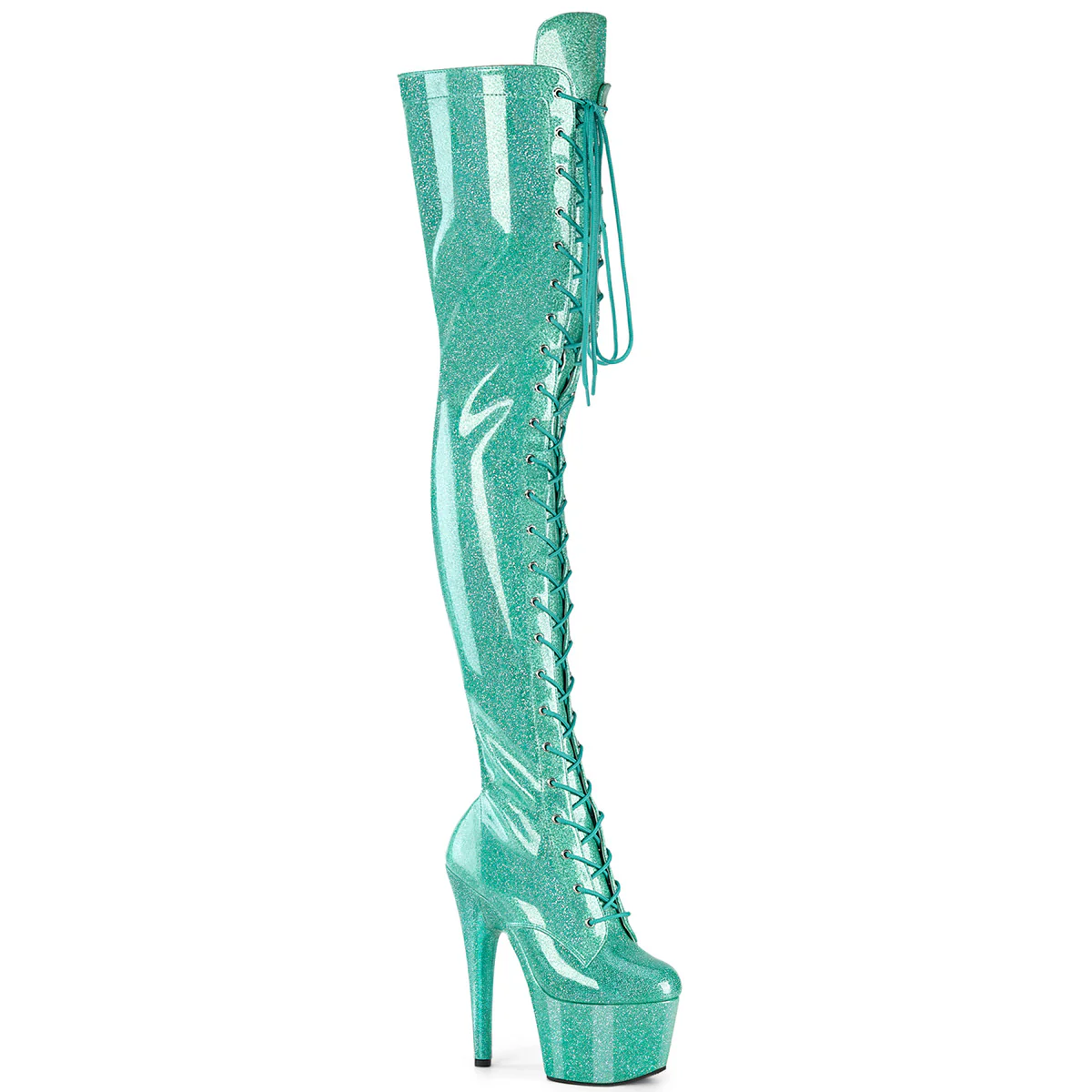 Aqua Glitter 7 Inch Exotic Dancer Thigh Boots - Pleaser ADORE-3020GP