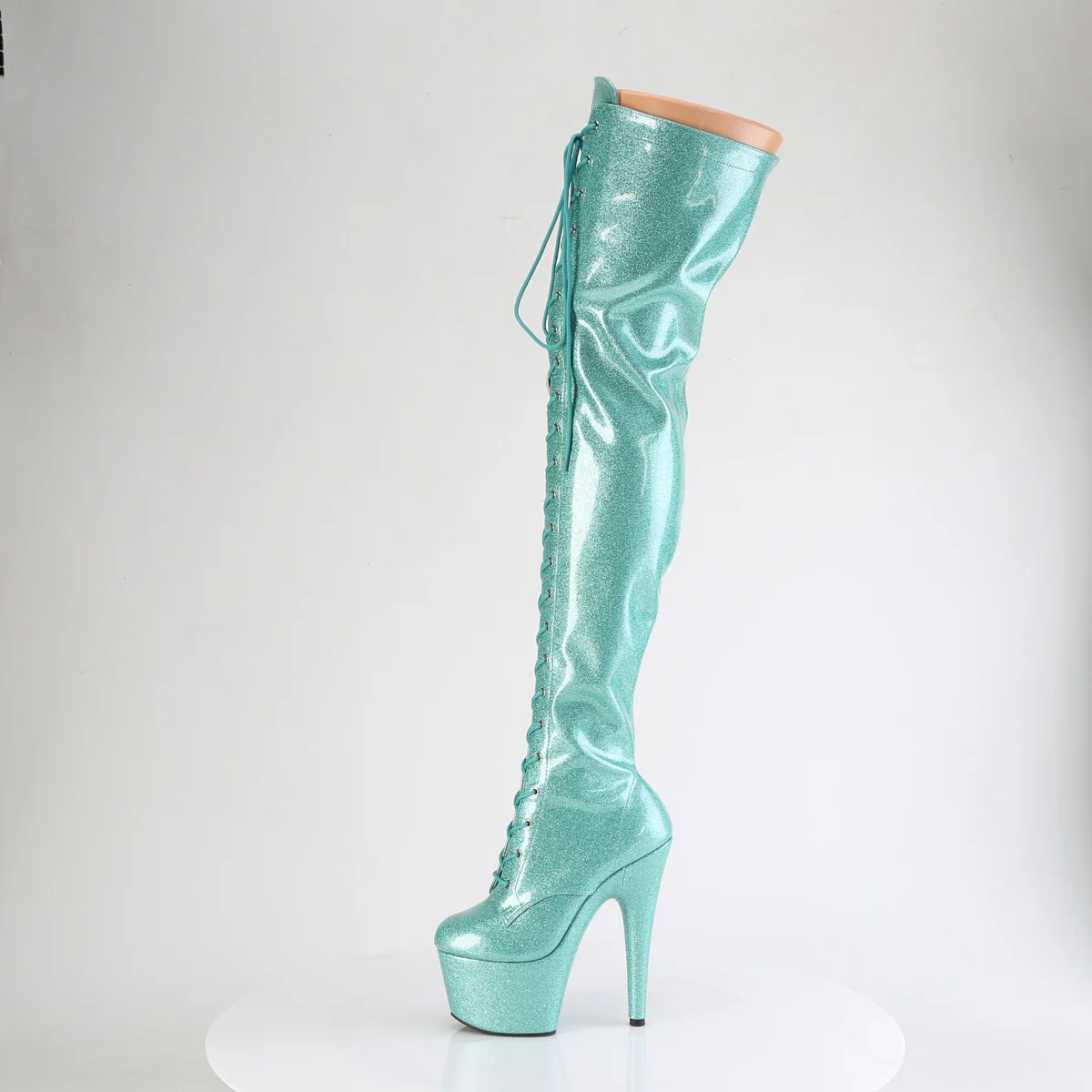 Aqua Glitter 7 Inch Exotic Dancer Thigh Boots - Pleaser ADORE-3020GP - Image 3