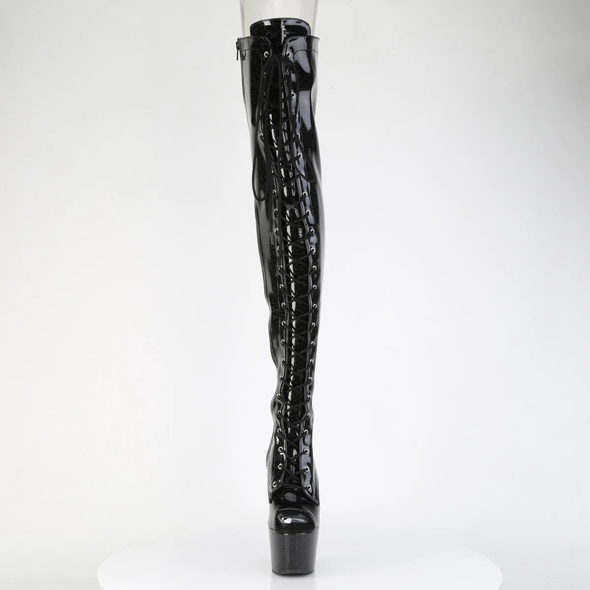Black Glitter 7 Inch Lap Dance Thigh Boots - Pleaser ADORE-3021GP - Image 2