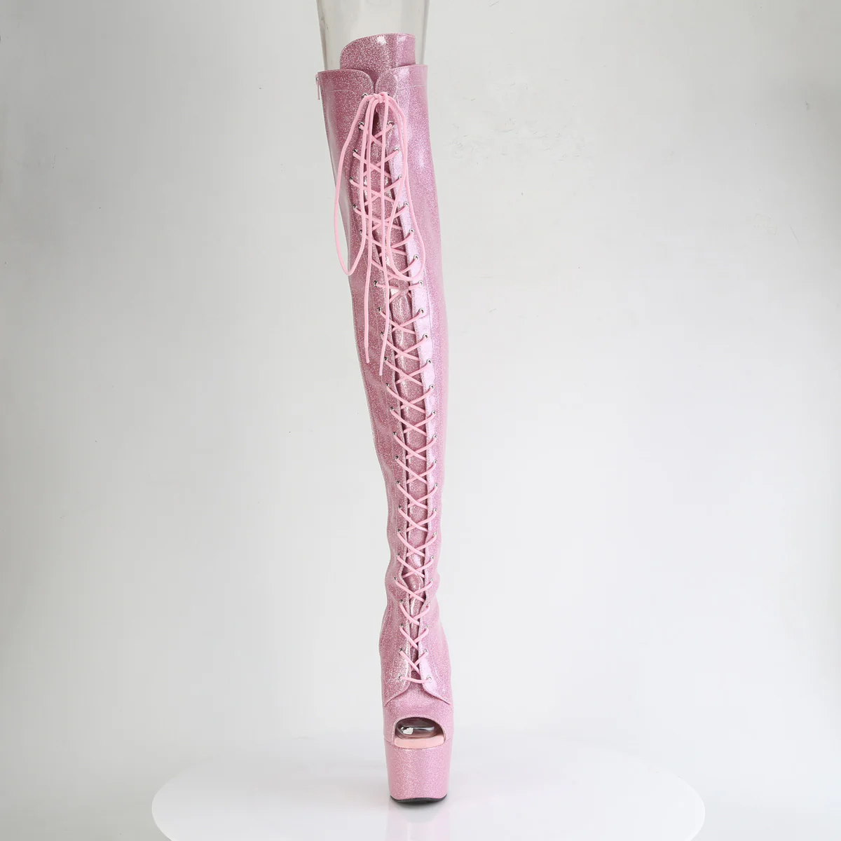 Baby Pink Glitter 7 Inch Pole Dance Thigh Boots - Pleaser ADORE-3021GP - Image 2