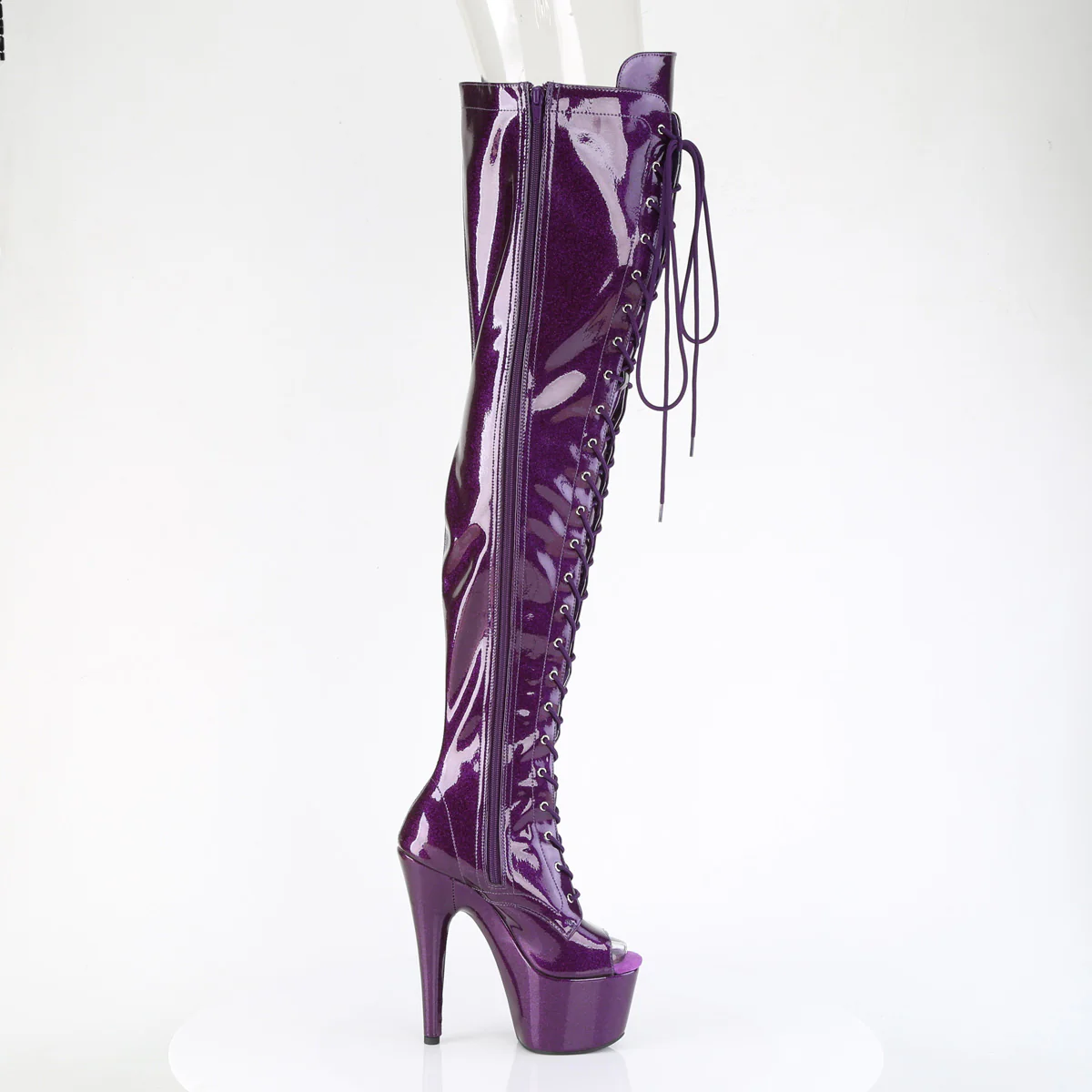 Purple Glitter 7 Inch Pole Dancer Thigh Boots - Pleaser ADORE-3021GP - Image 5