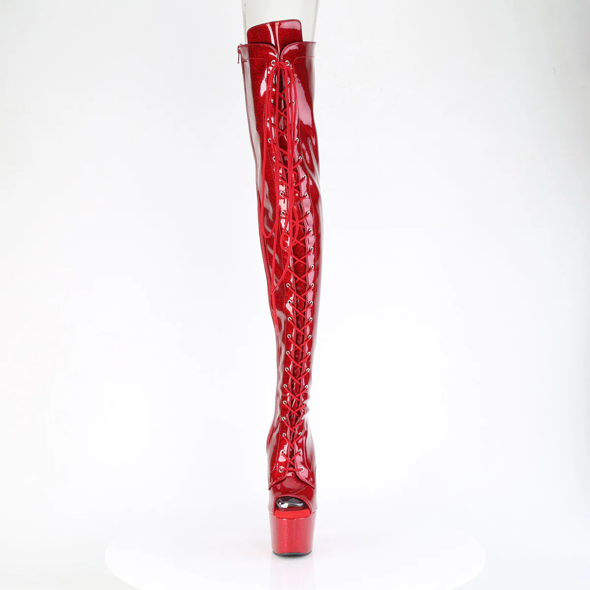 Red Glitter 7 Inch Exotic Dancer Thigh Boots - Pleaser ADORE-3021GP - Image 2