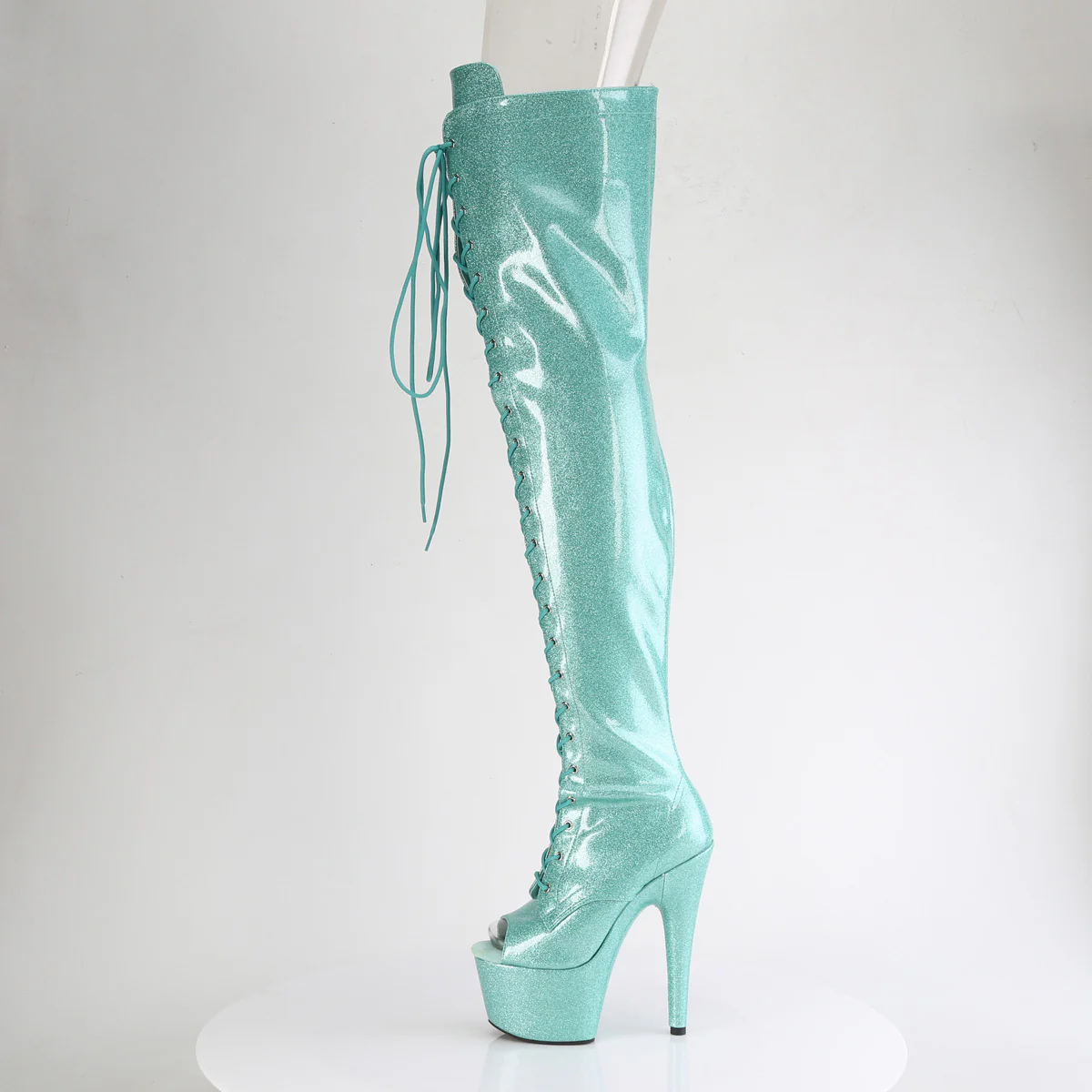Aqua Glitter 7 Inch Exotic Platform Thigh Boots - Pleaser ADORE-3021GP - Image 3