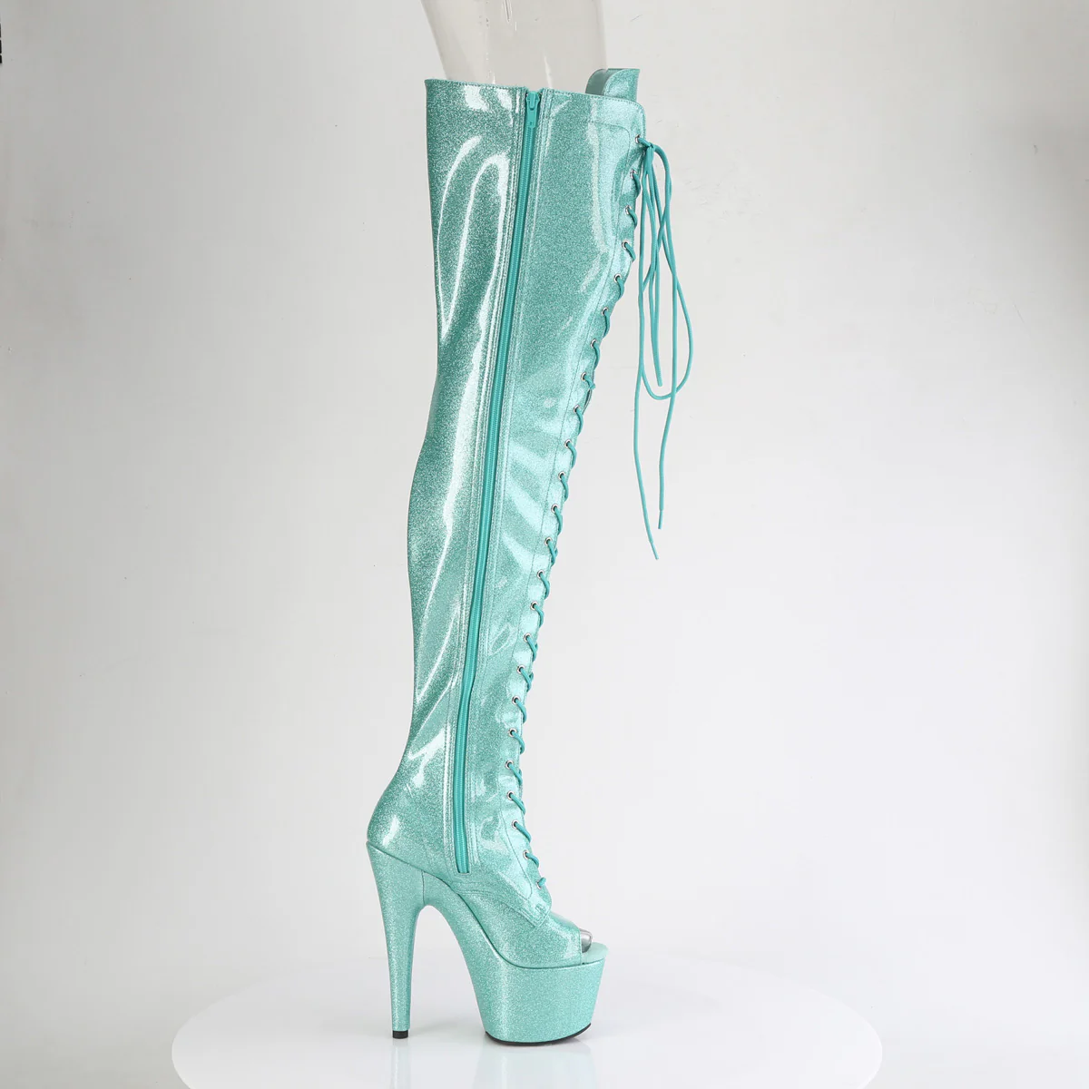 Aqua Glitter 7 Inch Exotic Platform Thigh Boots - Pleaser ADORE-3021GP - Image 5