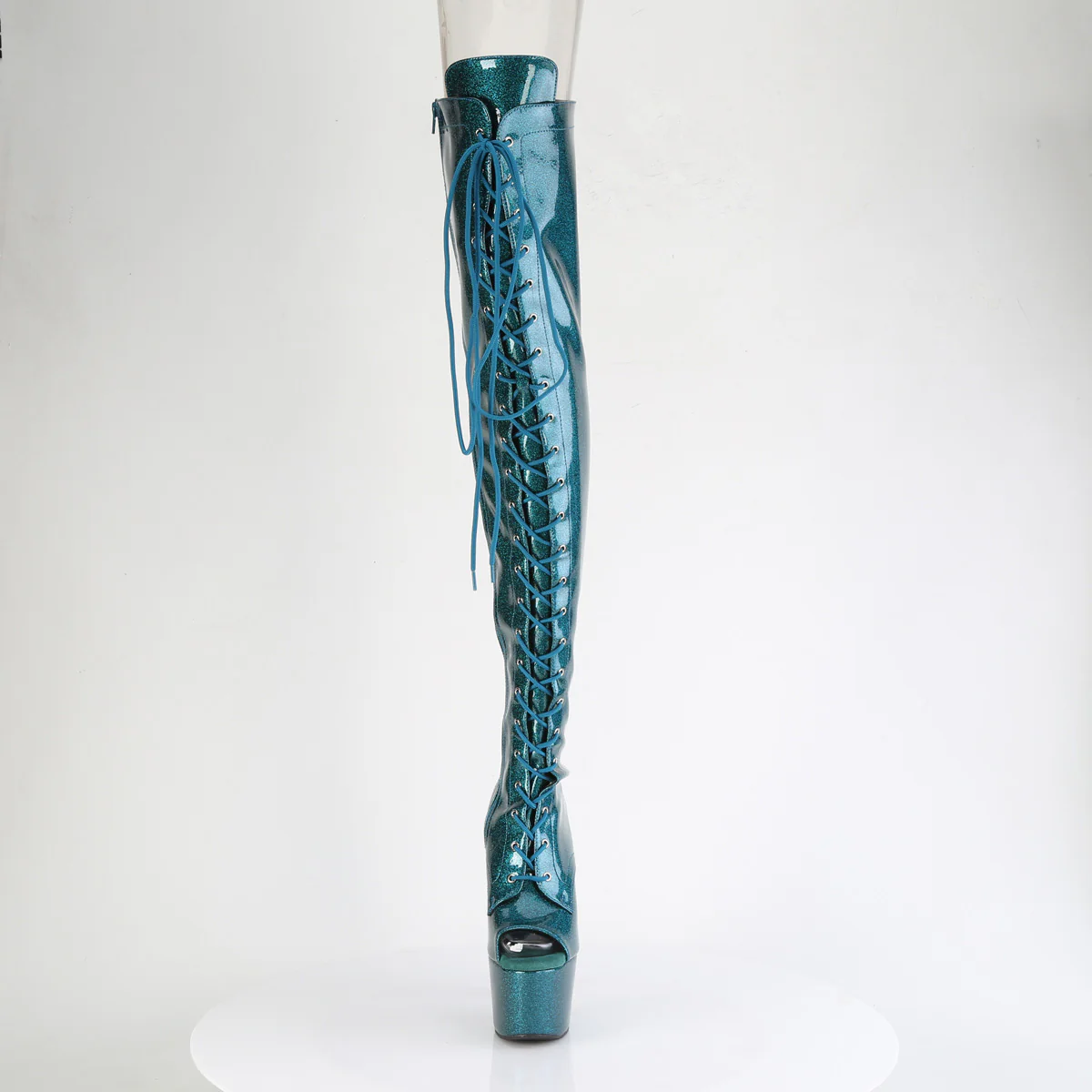 Teal Glitter 7 Inch Pole Dance Thigh Boots - Pleaser ADORE-3021GP - Image 2