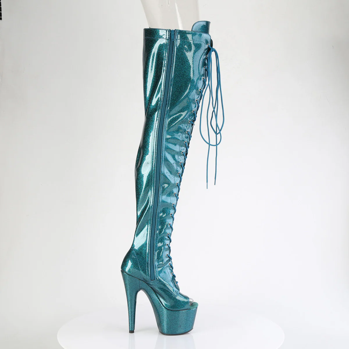 Teal Glitter 7 Inch Pole Dance Thigh Boots - Pleaser ADORE-3021GP - Image 5