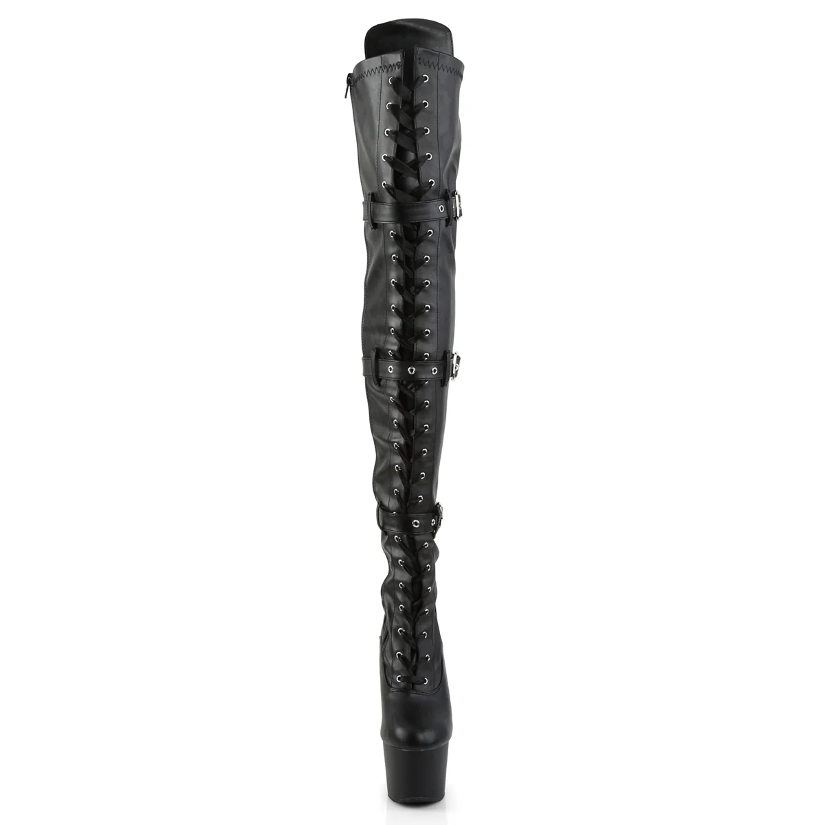 Black Faux Leather 7 Inch Erotic Platform Thigh Boots - Pleaser ADORE-3028 - Image 2