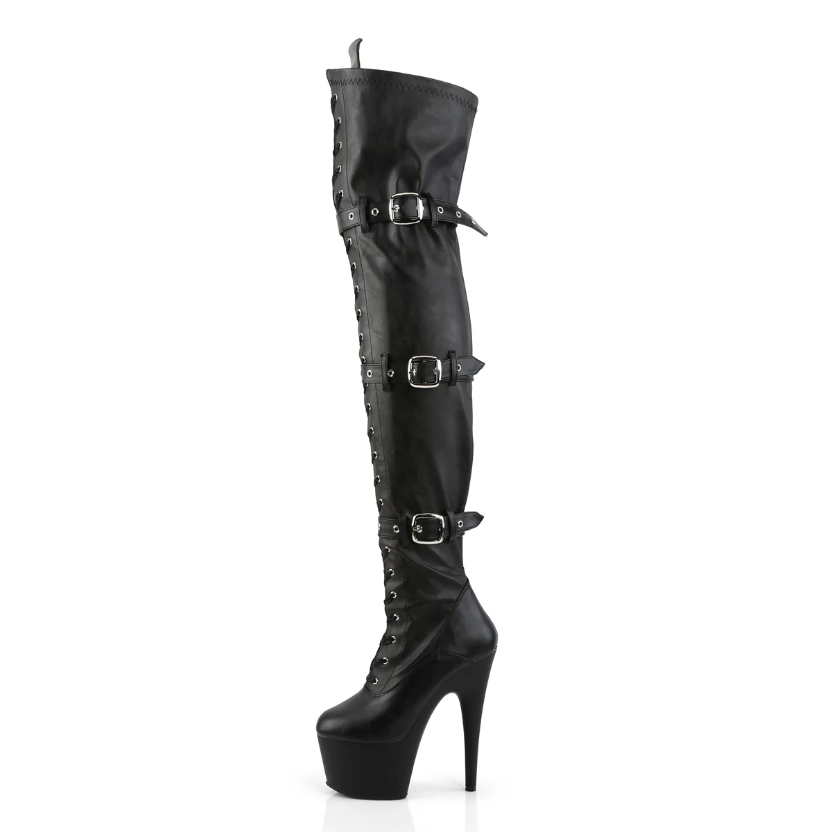 Black Faux Leather 7 Inch Erotic Platform Thigh Boots - Pleaser ADORE-3028 - Image 3