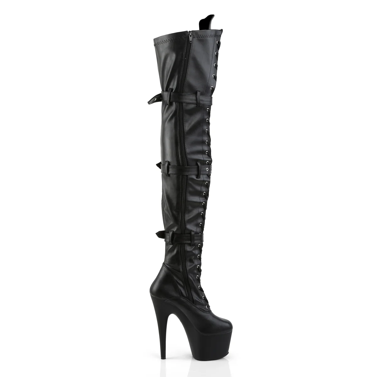 Black Faux Leather 7 Inch Erotic Platform Thigh Boots - Pleaser ADORE-3028 - Image 5