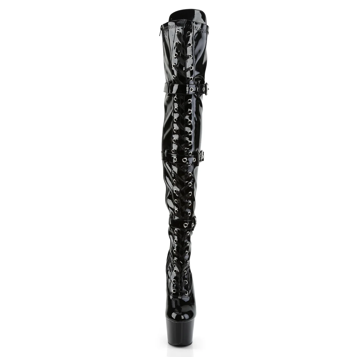 Black Patent 7 Inch Ladies Fetish Thigh Boots - Pleaser ADORE-3028 - Image 2