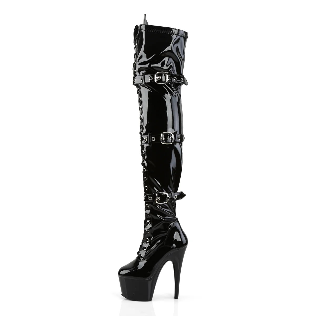 Black Patent 7 Inch Ladies Fetish Thigh Boots - Pleaser ADORE-3028 - Image 3