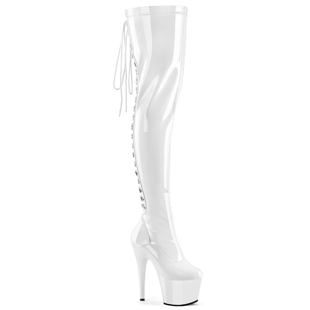 White 7 Inch Lap Dance Thigh Boots - Pleaser ADORE-3063