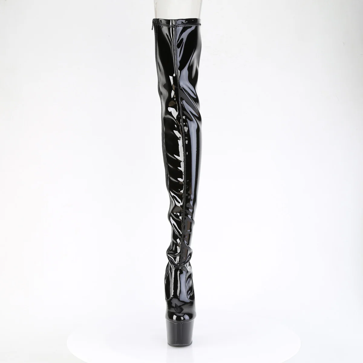 Black Patent 7 Inch Glamour Thigh Boots - Pleaser ADORE-3850 - Image 2
